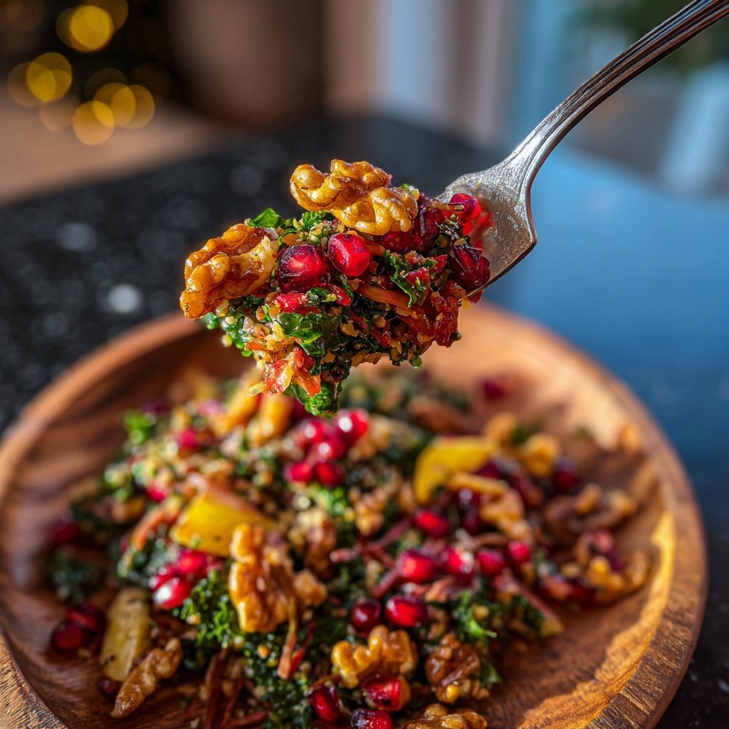 Grünkohlsalat mit Granatapfel und Walnüssen
