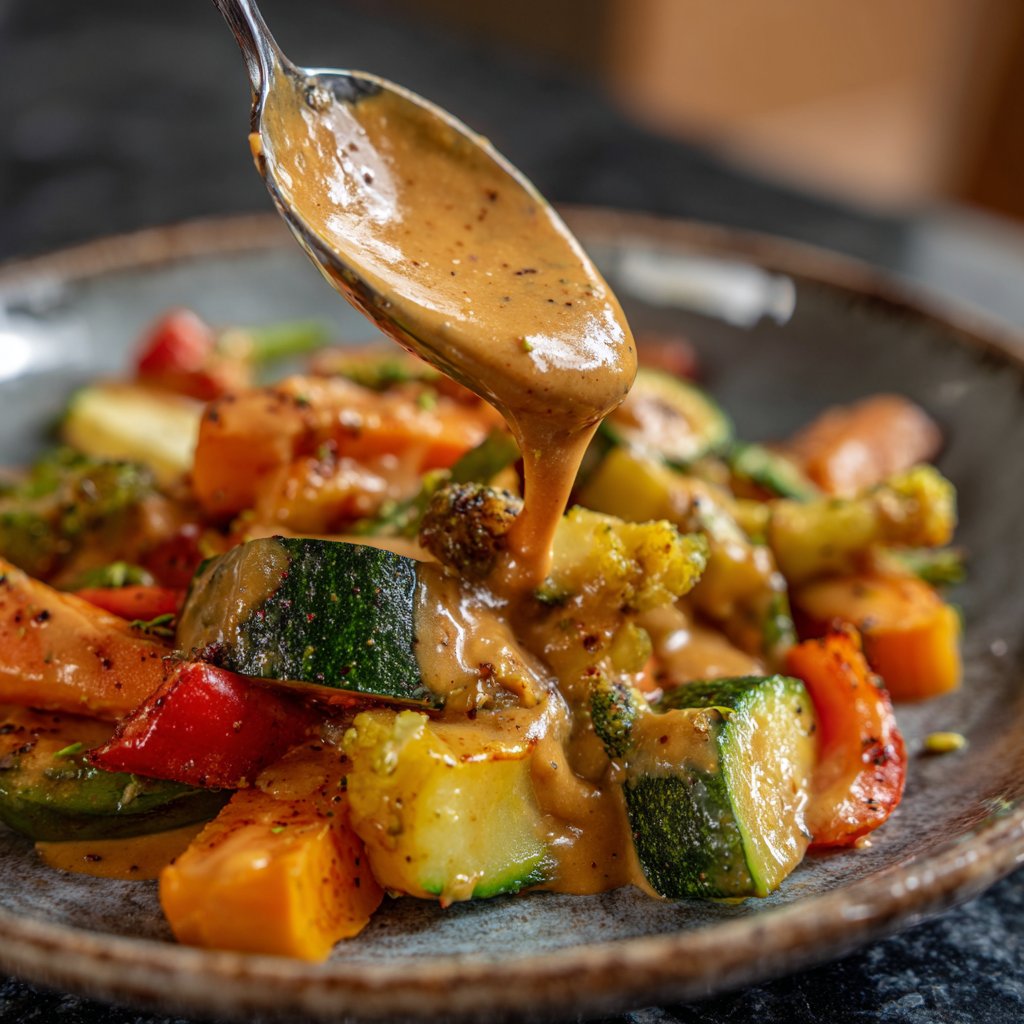 Gemüsepfanne mit Erdnusssauce