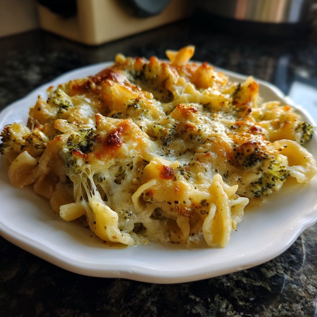 Vegetarischer Nudelauflauf mit Brokkoli
