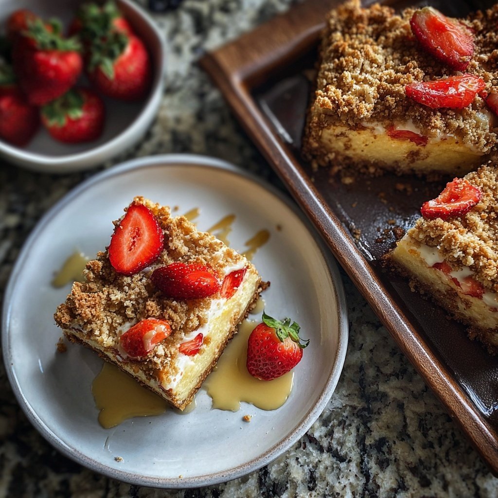 Erdbeer Vanille Blechkuchen Mit Streuseln